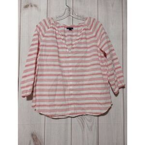 Gap Women Striped‎ V Neck 3/4 Sleeve Blouse Top Shirt Size L